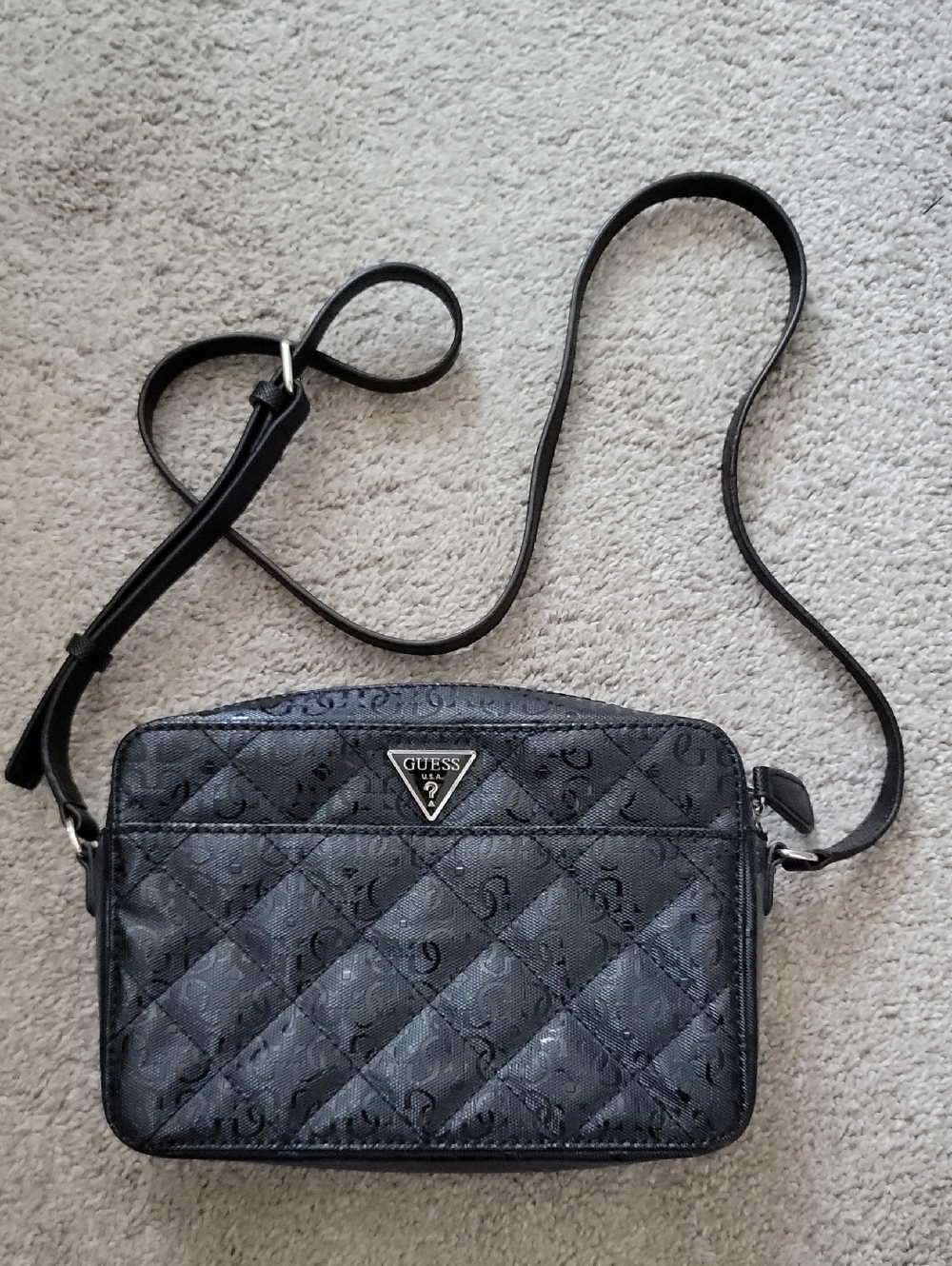 Guess Black Trim Beige Logo-Print Crossbody